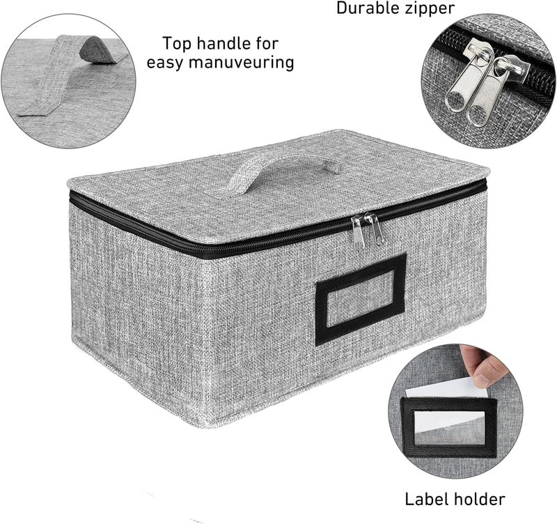 HURZMORO Cup and Mug Storage Box with Dividers – Stackable Hard Shell Organizer with Zipper Lid and Handles, Holds 6 Coffee Mugs or Tea Cups, Ideal for Moving and Packing(Grey) - Image 3